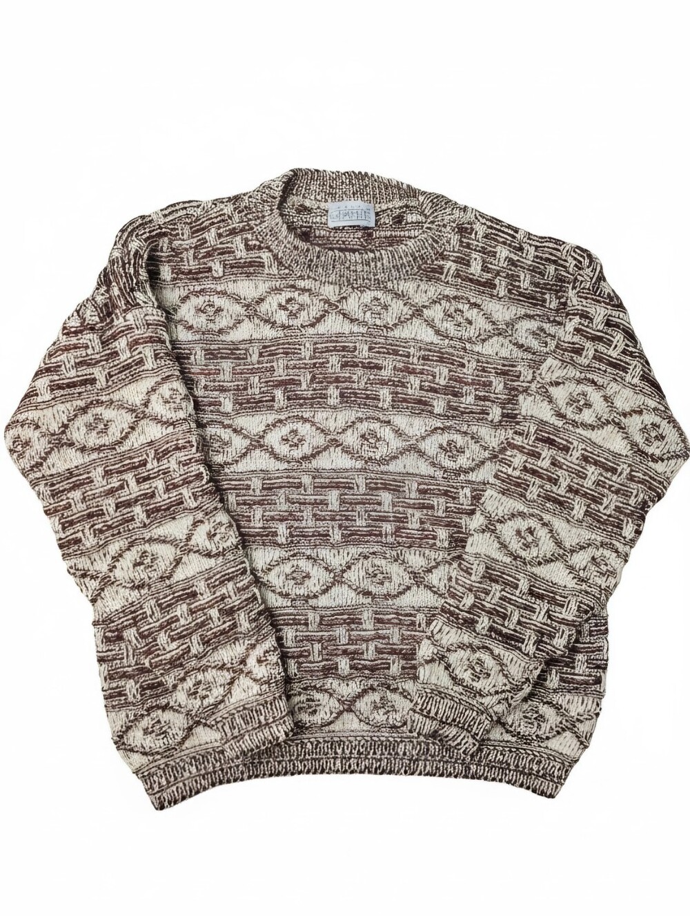 Vintage 1991 Sweater Graphix Chunky Knit Pullover Burgundy Cream Mens XL USA